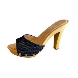Veronica Beard Layne Raffia Slide Clog Sandals Blue 7